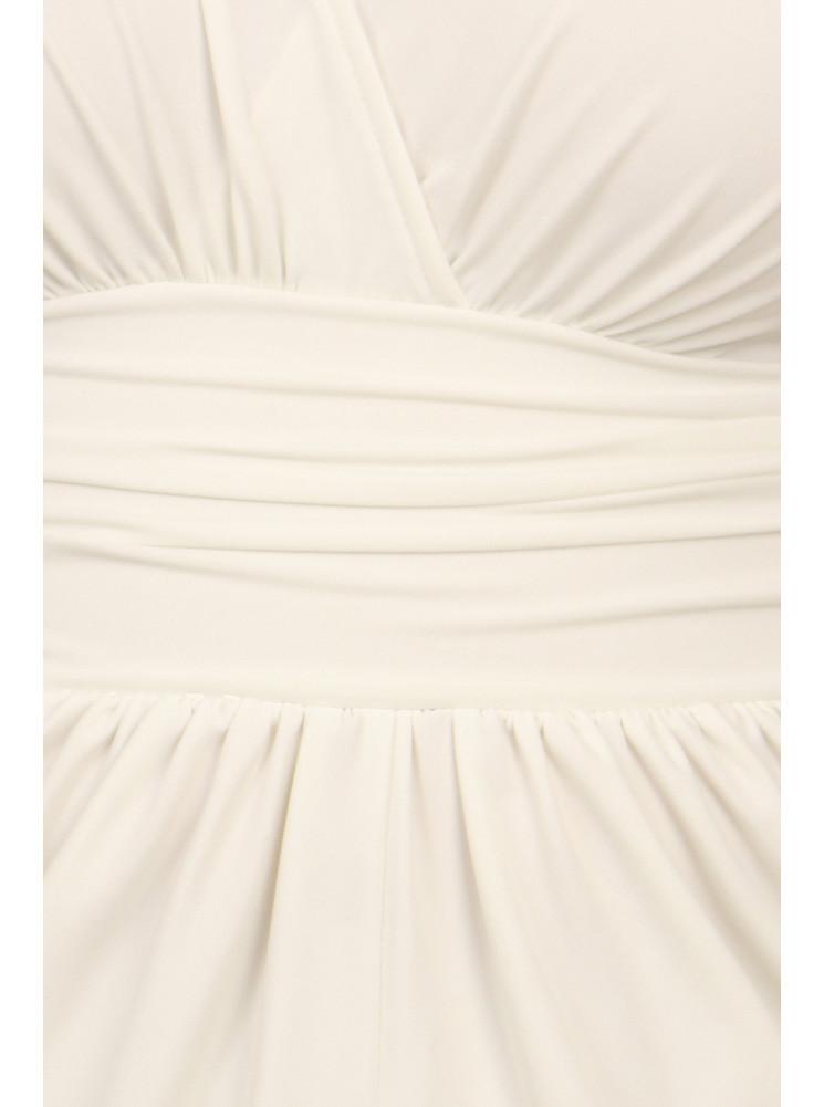 Plus Size Divine V Neck Pleated Off White Dress