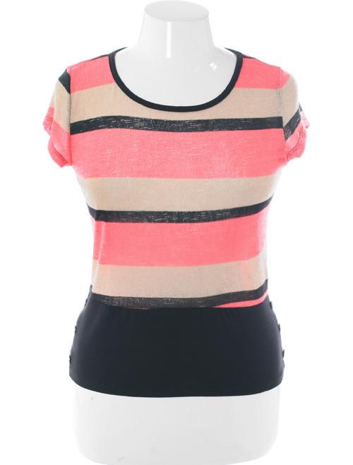 Plus Size Trendy Cadet Striped Pink Blouse