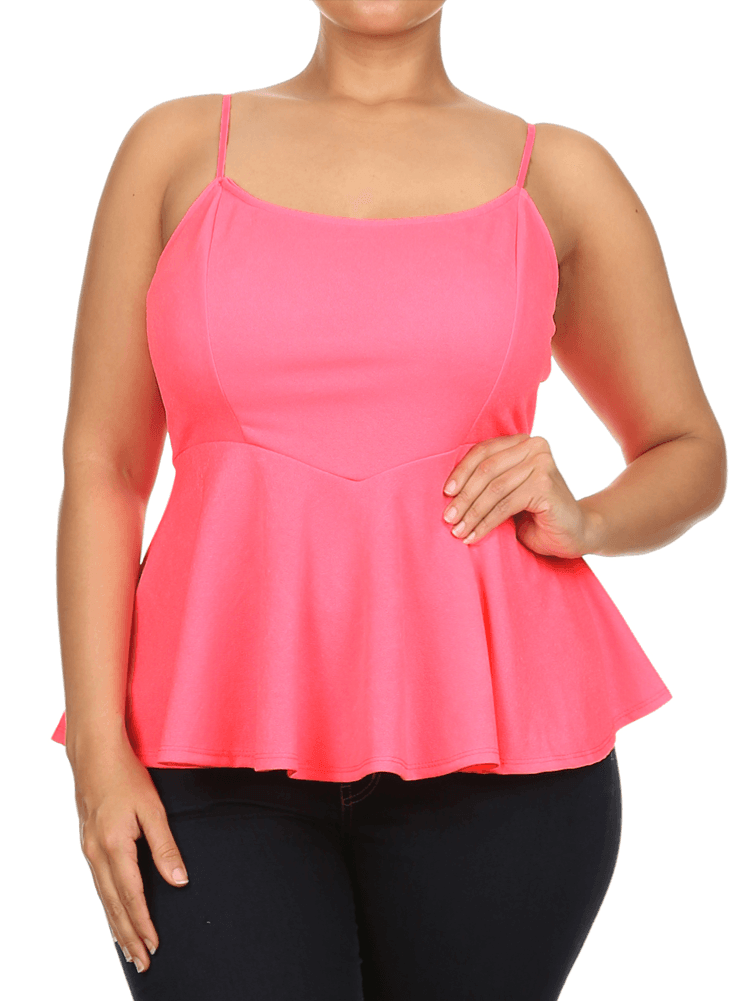 Plus Size Sexy Neon Pink Peplum Tank