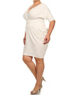 Plus Size Divine V Neck Pleated Off White Dress