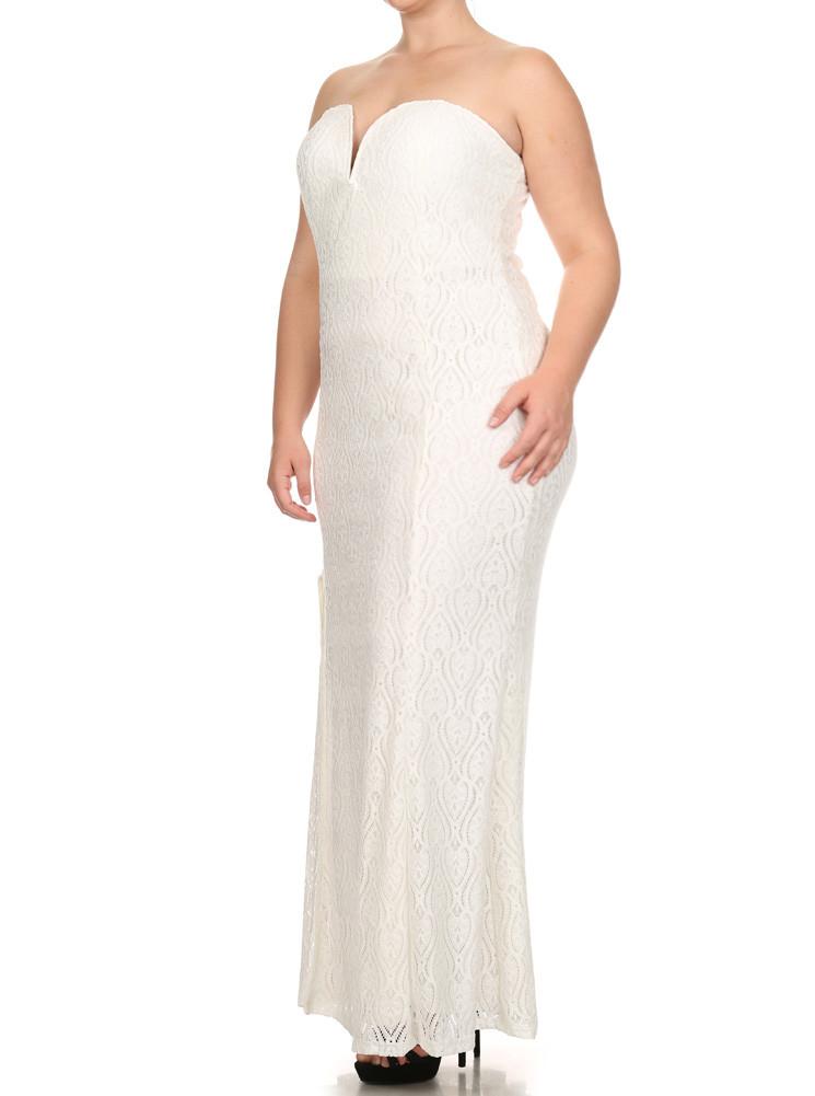 Plus Size Victorian Goddess Crochet White Maxi Dress