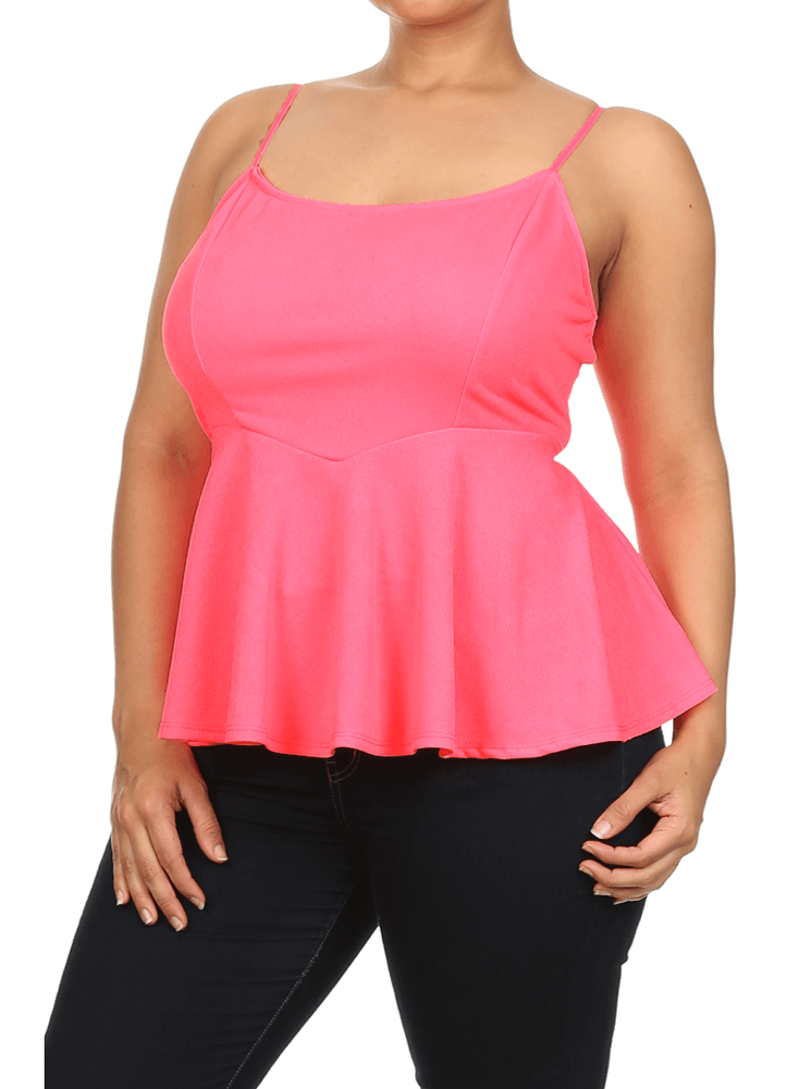 Plus Size Sexy Neon Pink Peplum Tank