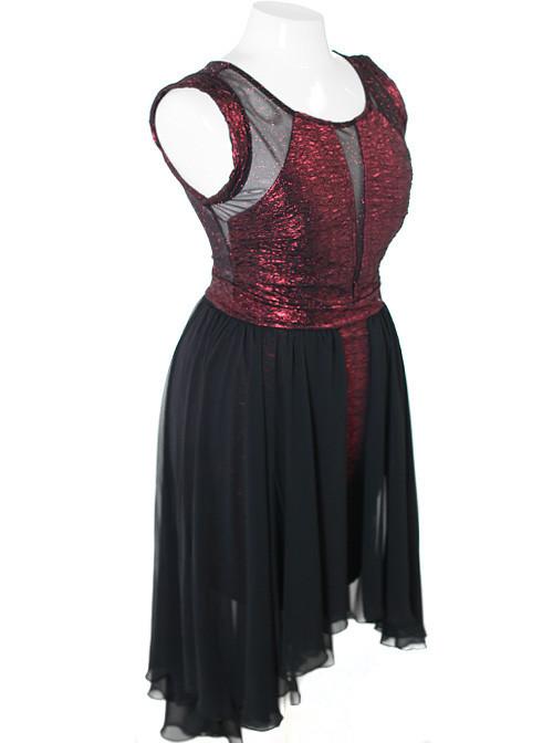 Plus Size Sparkling Sheer Red Dip Hem Dress