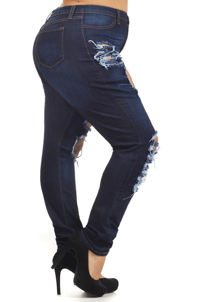 Plus Size Let's Rock High Waist Slashed Denim Jeans