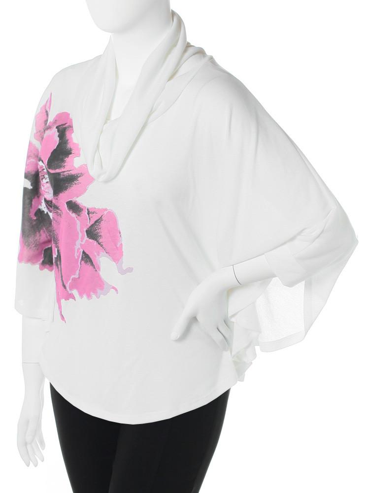 Plus Size Butterfly Sleeve Flower White Top