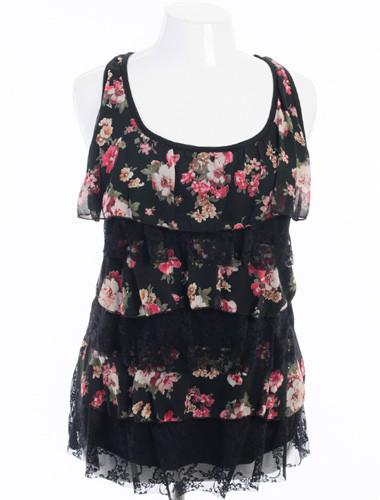 Plus Size Sexy Lace Flower Ruffle Black Tank 2