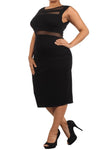 Plus Size Seductive Scuba Mesh Midi Black Dress