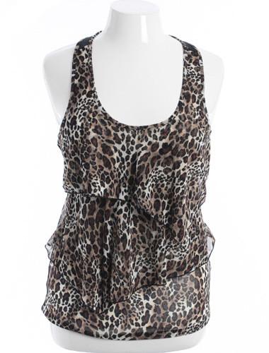 Plus Size Sexy Leopard Print Layered Brown Tank