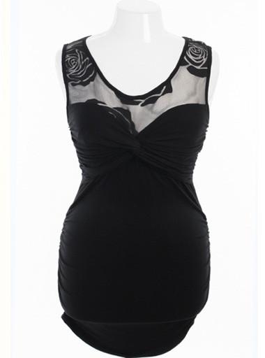 Plus Size Sweetheart Sheer Black Rose Mini Dress