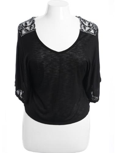 Plus Size See Through Lace Black Half Tunic