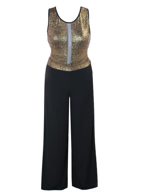 Plus Size Sparkling Sleeveless Gold Jumpsuit