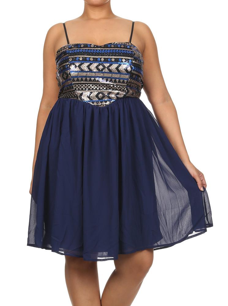 Plus Size Sweetheart Sequin Babydoll Royal Blue Dress