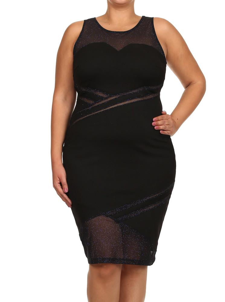 Plus Size Sweetheart Glitter Mesh Blue Midi Dress