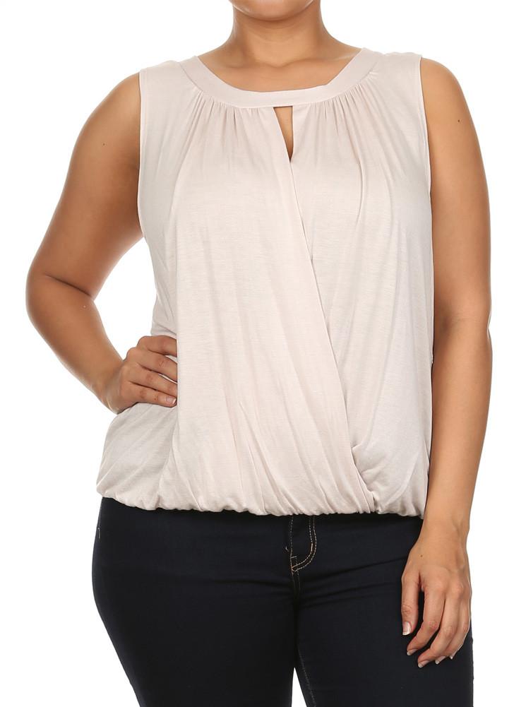 Plus Size Surplice Wrapped Tan Blouse