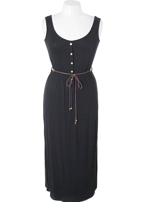 Plus Size Stylish Belted Black Shift Dress