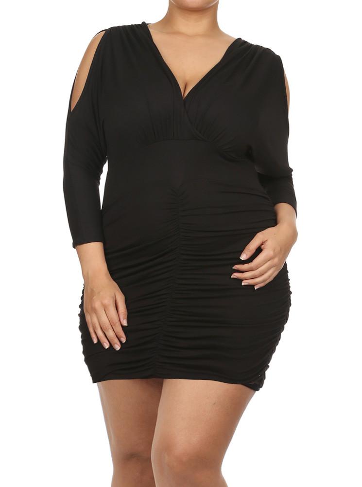 Plus Size Sexy V Hugging Cocktail Black Dress