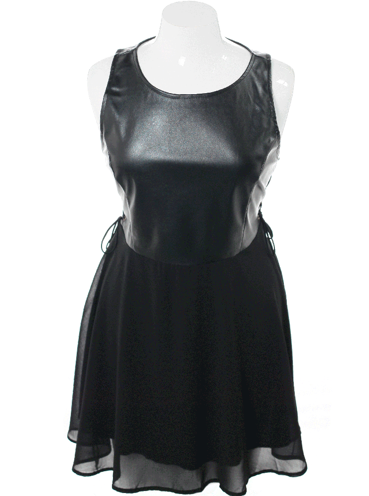 Plus Size Bombshell Faux Leather Skater Dress