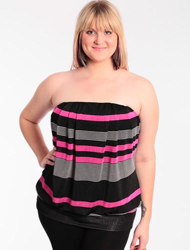 Plus Size Sexy Striped Hot Pink Tube Top