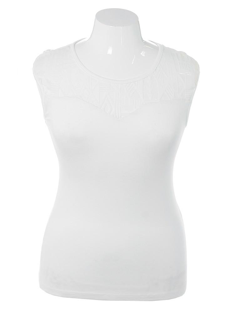 Plus Size Geometric Mesh Print White Top