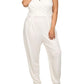 Plus Size Strapless Cross Over White Jumpsuit