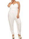 Plus Size Strapless Cross Over White Jumpsuit