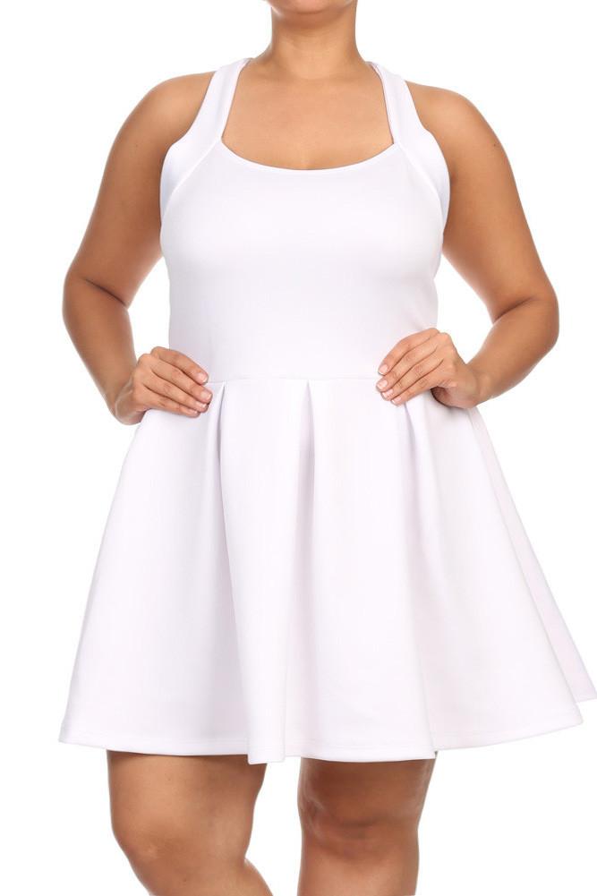 Plus Size Flare Game Crossed Back White Dress