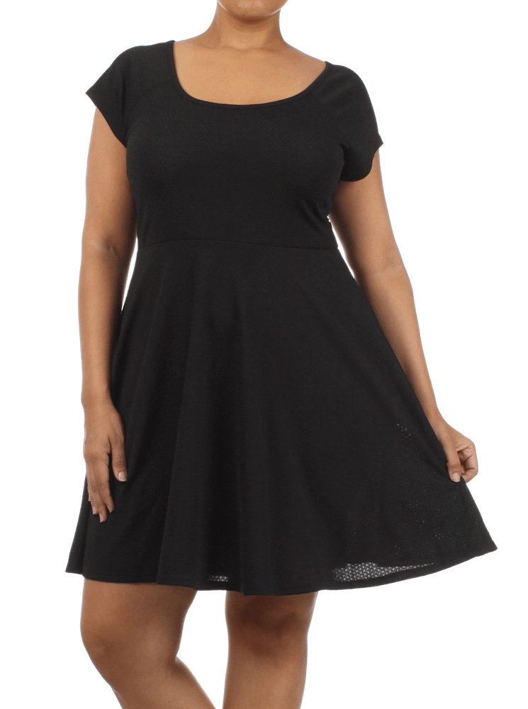 Plus Size Lively Crossed Back Skater Black Dress