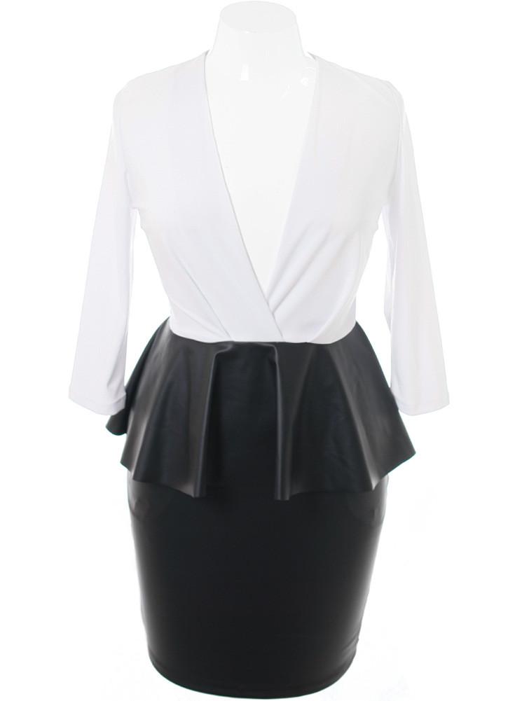 Plus Size Leather Peplum Midi White Dress