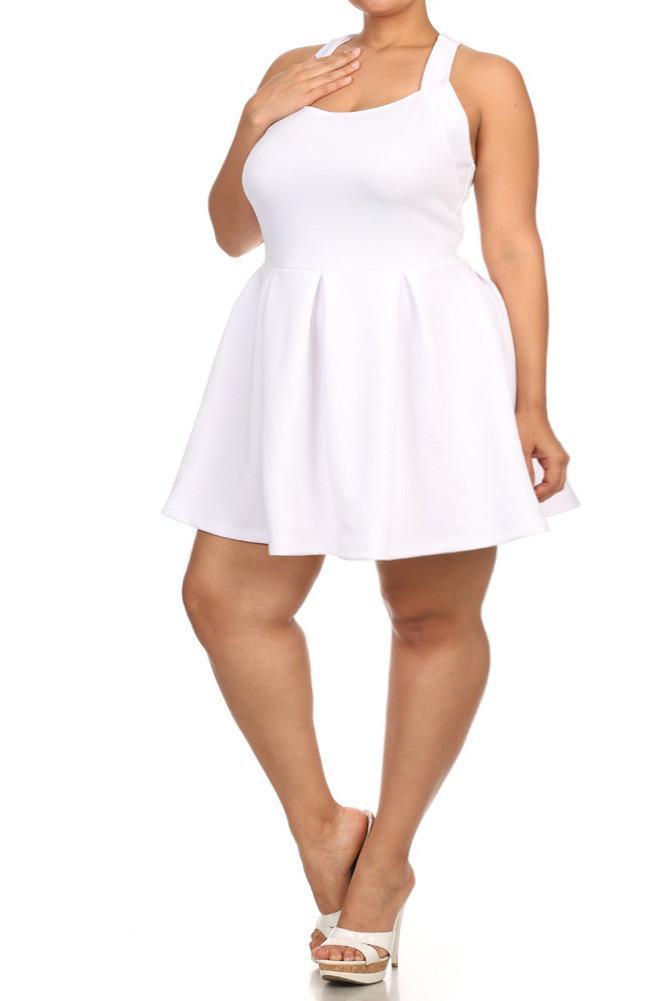 Plus Size Flare Game Crossed Back White Dress