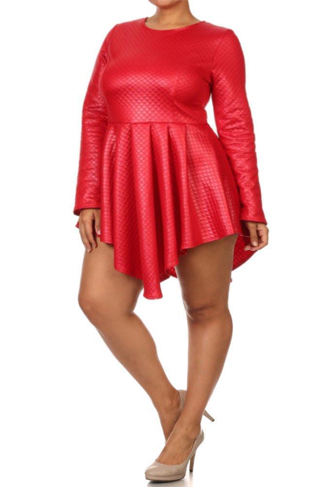 Plus Size Diamond Gal Faux Leather Skater Dress