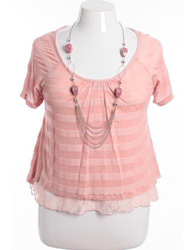 Plus Size Lace Layered Stripe Rose Blouse