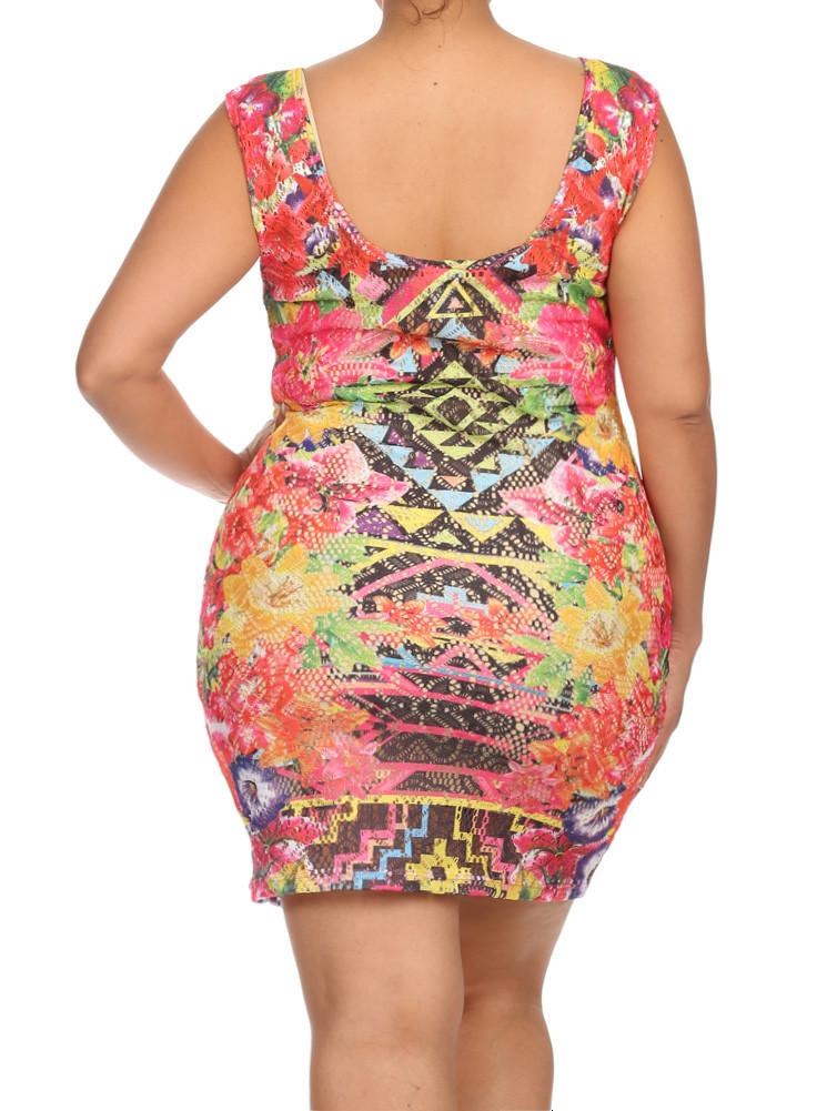 Plus Size Hawaiian Flower Knit See Through Dress