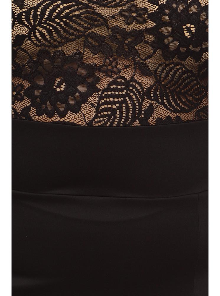 Plus Size Sleek See Through Floral Lace Black Dress