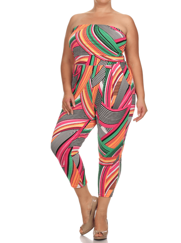 Plus Size Color Glow Striped Jumpsuit