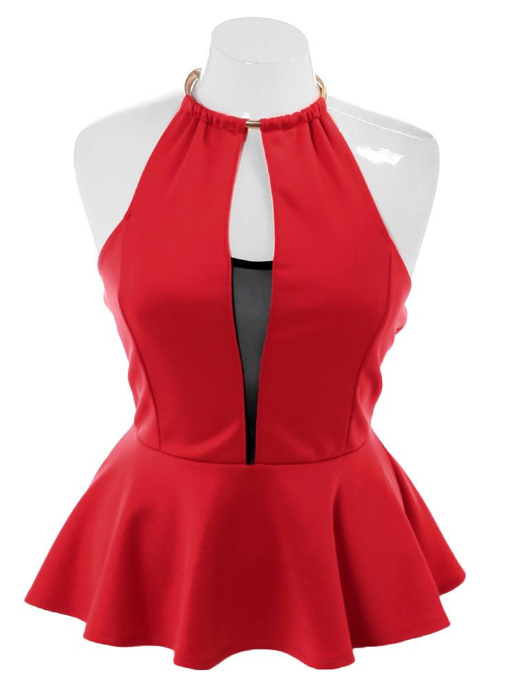 Plus Size Sultry Pursuit Peplum Red Top