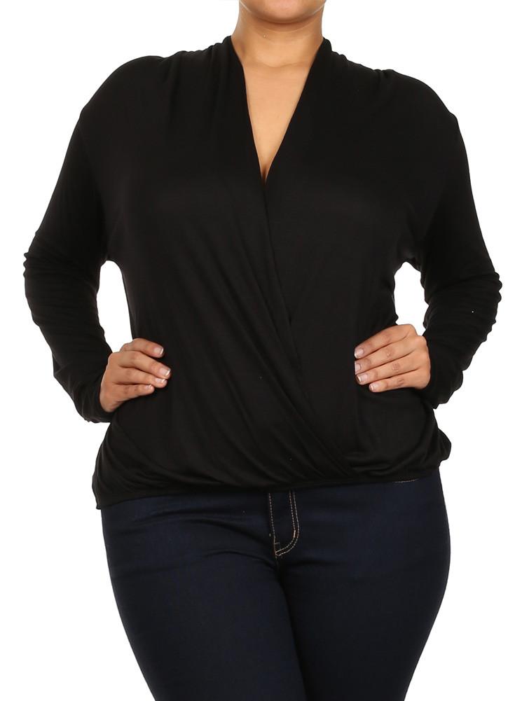 Plus Size Open Cross Over Front Black Top