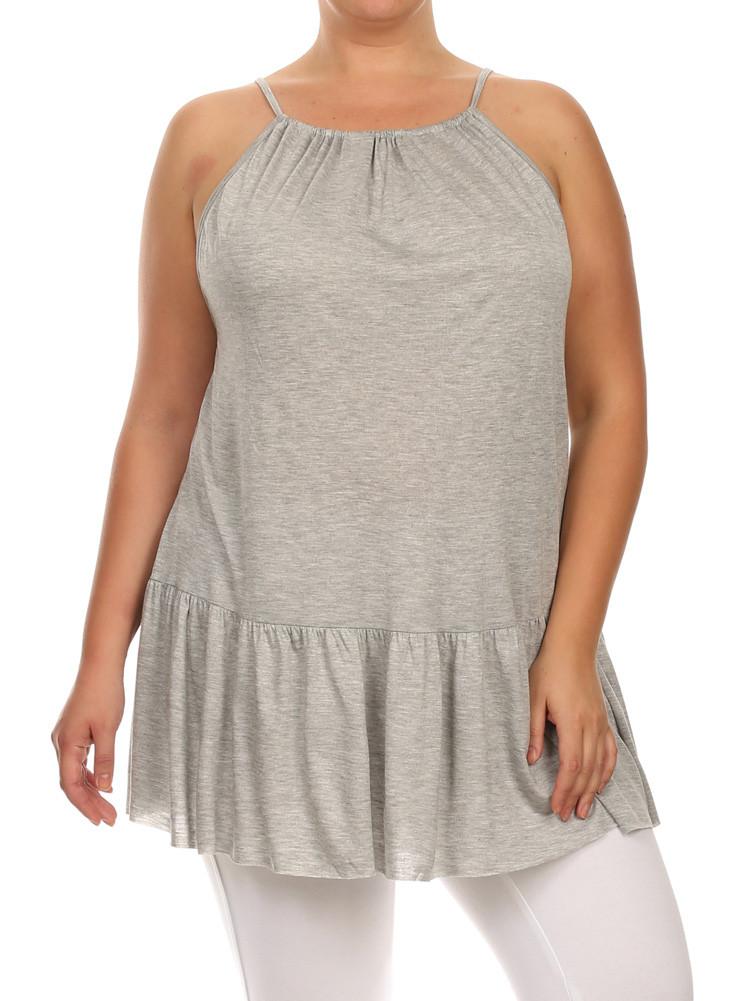 Plus Size Drop Waist Criss Cross Back Grey Top