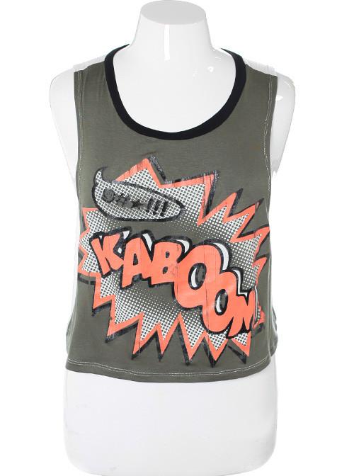 Plus Size Graffiti Olive Crop Top