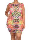 Plus Size Hawaiian Flower Knit See Through Dress