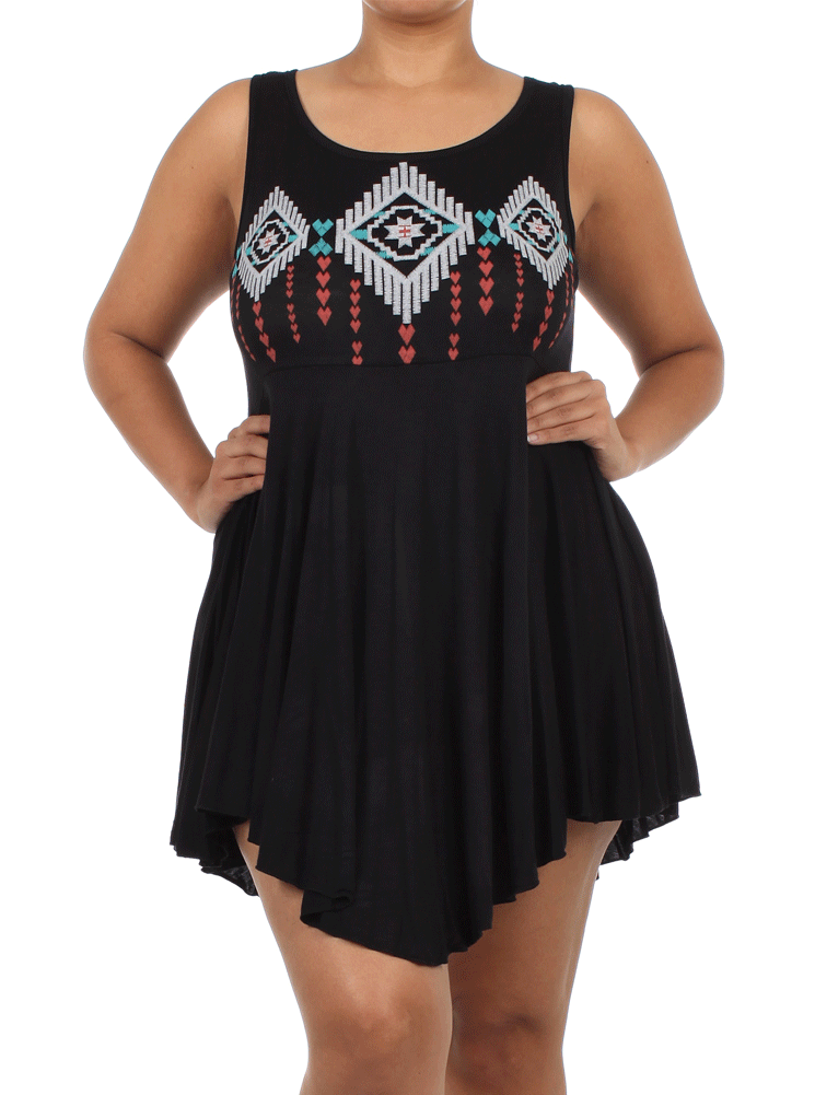 Plus Size Tribal Hearts Print Flared Tunic