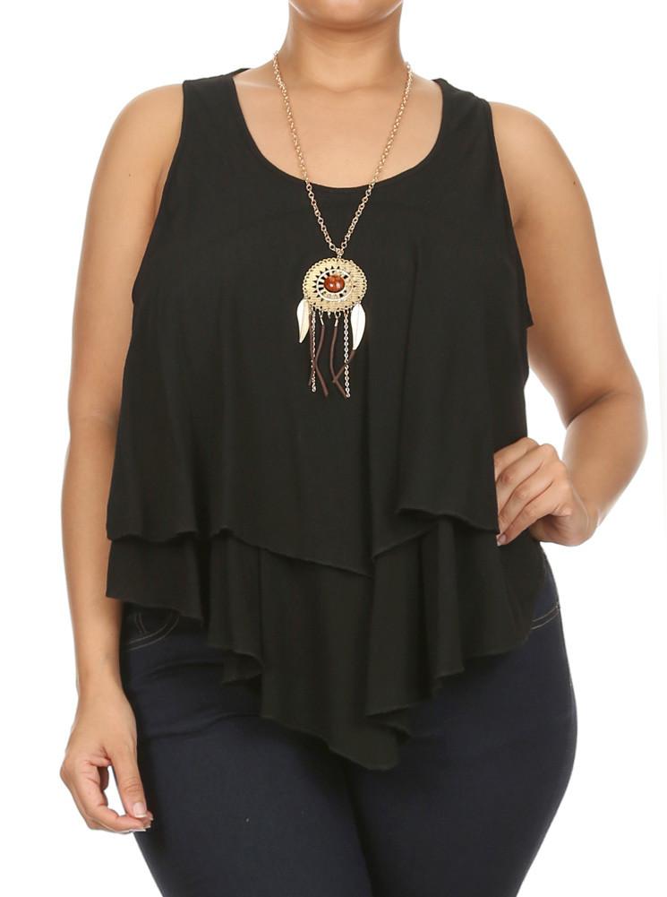 Plus Size Flowy Dream Catcher Necklace Black Top