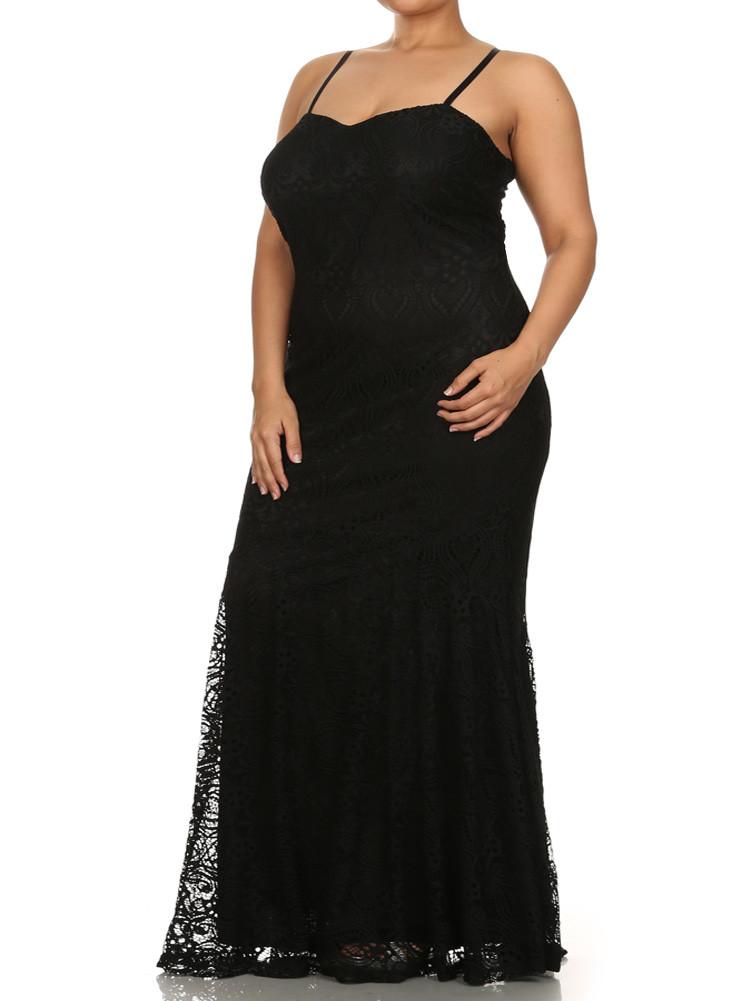 Plus Size Princess Crochet Mermaid Black Maxi Dress