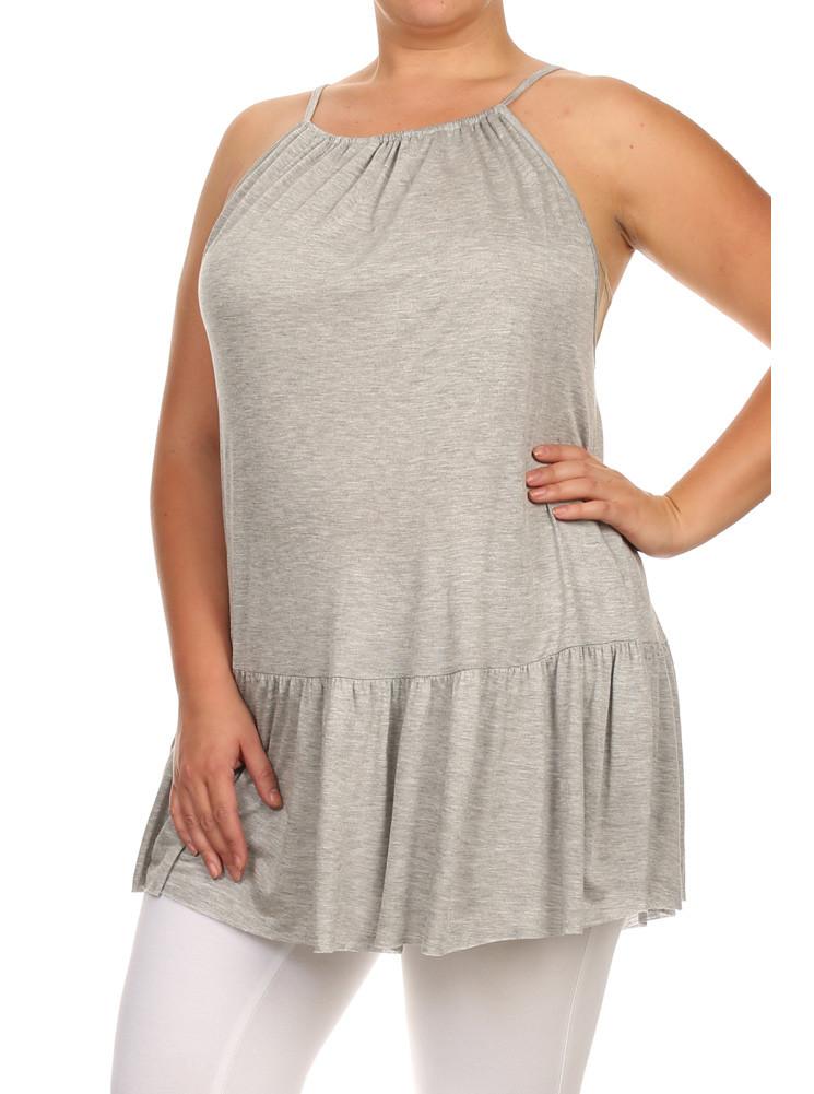 Plus Size Drop Waist Criss Cross Back Grey Top