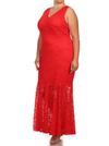 Plus Size Pretty In Floral Crochet Mermaid Maxi Red Dress