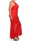 Plus Size Pretty In Floral Crochet Mermaid Maxi Red Dress