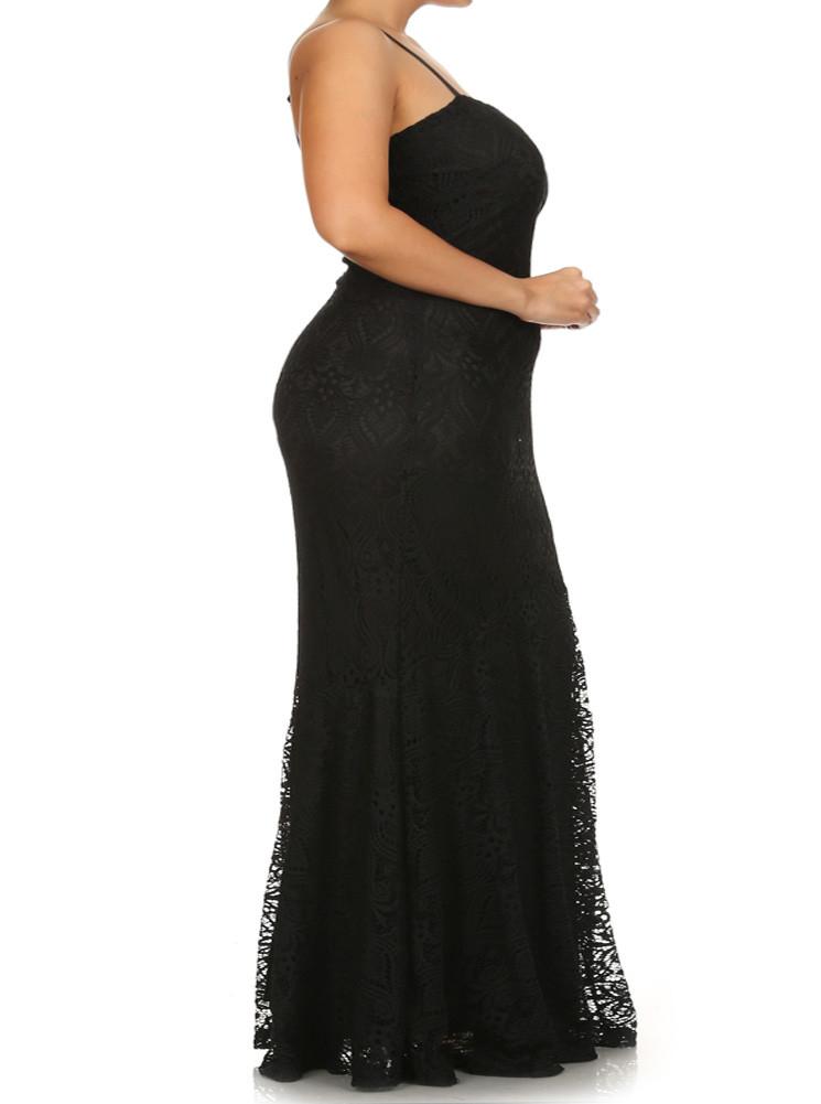 Plus Size Princess Crochet Mermaid Black Maxi Dress