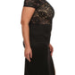 Plus Size Sleek See Through Floral Lace Black Dress