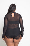 Plus Size Cute Fun Mesh Patch Bodysuit