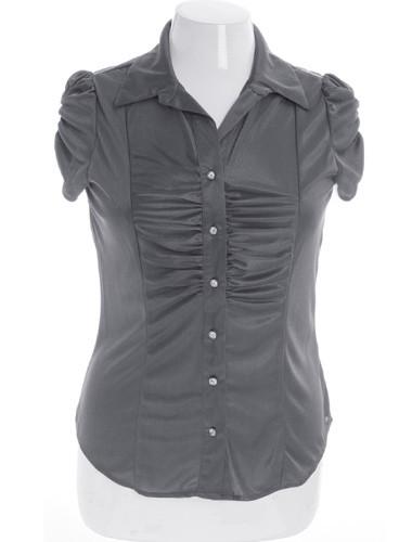 Plus Size Silky Scrunch Diamond Button Silver Top