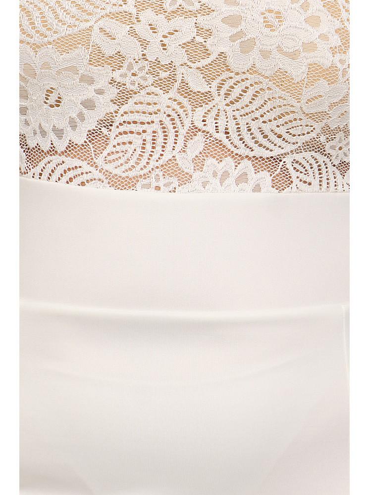 Plus Size Sleek See Through Floral Lace White Dress